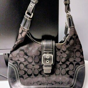 COACH Y2K BLACK JACQUARD SIGNATURE SOHO HOBO SHOULDER BAG, PURSE